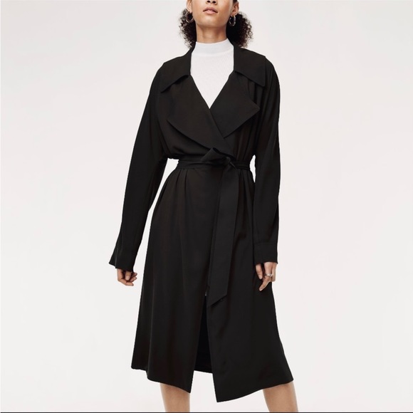 Aritzia Babaton Bascom Lightweight Black Flowy Trench Coat Medium - Picture 1 of 8